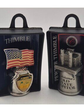Souvenir Thimble Lot – Florida Shield & Baton Rouge Old State Capitol Pewter